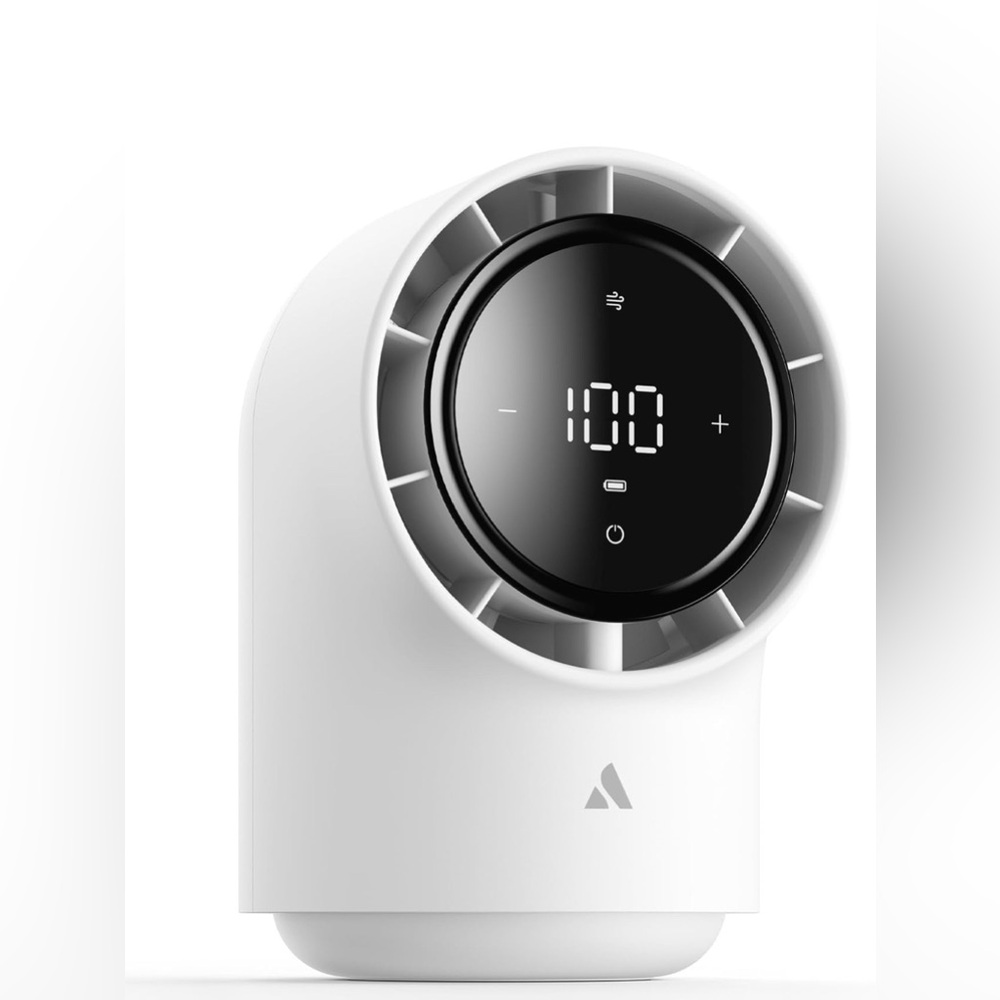 Ambient Home Office White Desk Air Circulator Fan with Digital Display